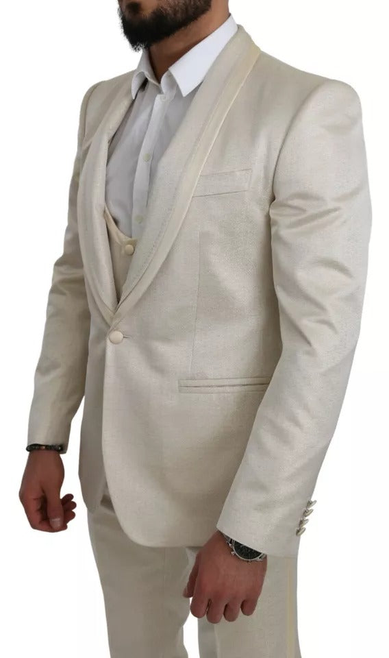 Traje chal SICILIA de 3 piezas en lana beige y crema de Dolce & Gabbana