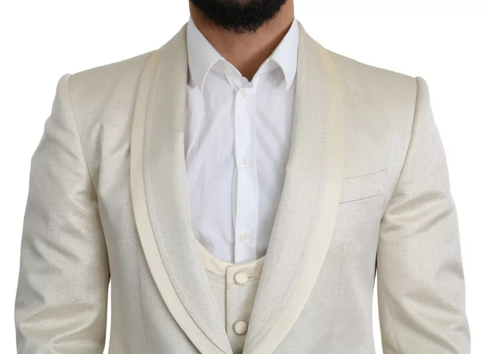 Traje chal SICILIA de 3 piezas en lana beige y crema de Dolce & Gabbana