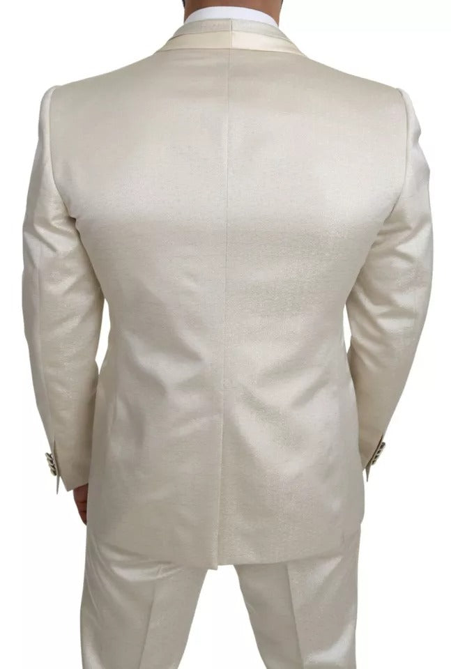 Traje chal SICILIA de 3 piezas en lana beige y crema de Dolce & Gabbana