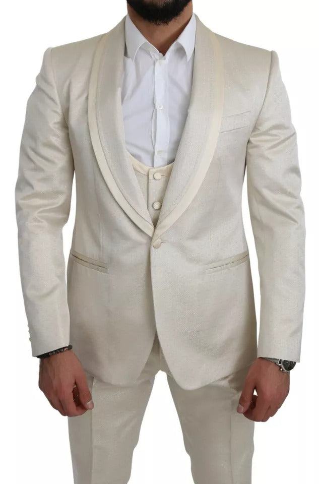 Traje chal SICILIA de 3 piezas en lana beige y crema de Dolce & Gabbana