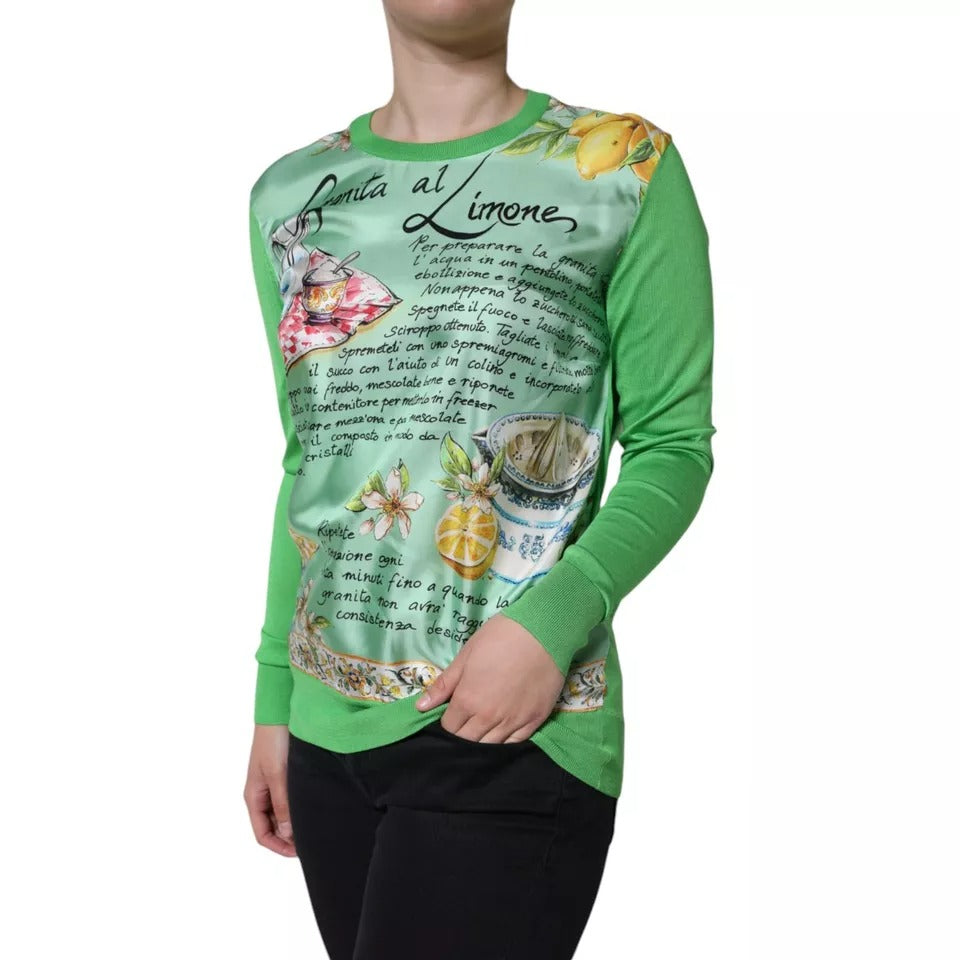 Dolce & Gabbana Green Silk Granita Al Limone Long Sleeves Sweater – IT36 | XS par Dolce & Gabbana | Disponible sur Sandy Store ByNet