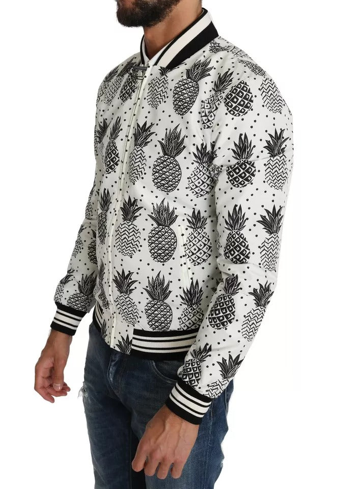 Chaqueta bomber con estampado de piña en blanco y negro de Dolce & Gabbana