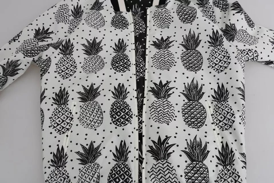 Chaqueta bomber con estampado de piña en blanco y negro de Dolce & Gabbana