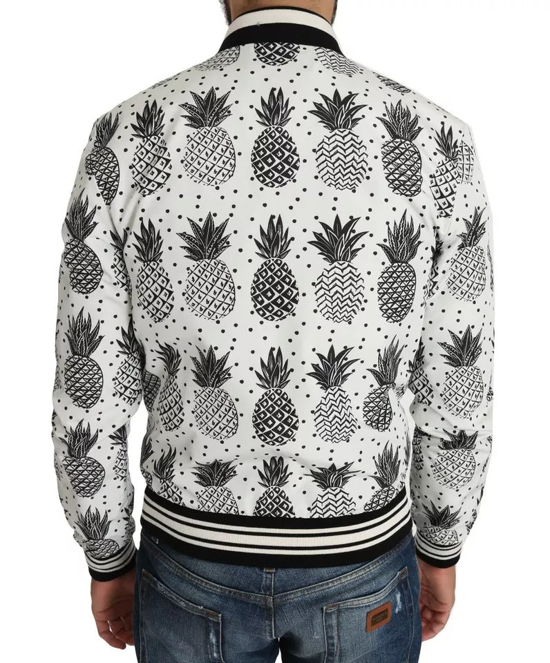 Chaqueta bomber con estampado de piña en blanco y negro de Dolce & Gabbana