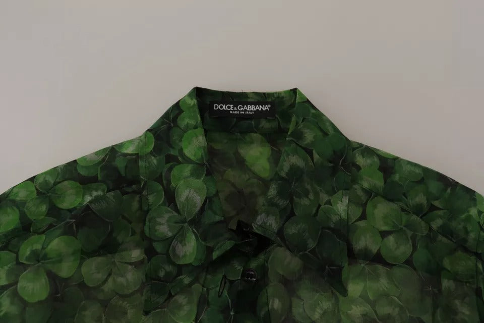 Blusa de manga larga con cuello y estampado de trébol verde de Dolce & Gabbana