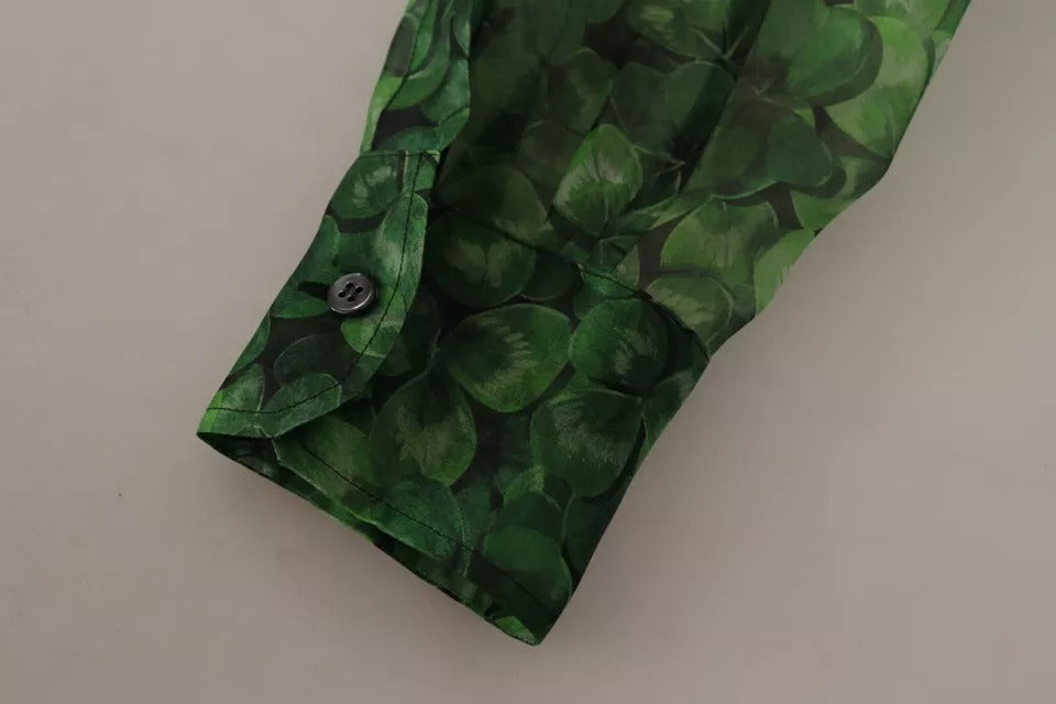 Blusa de manga larga con cuello y estampado de trébol verde de Dolce & Gabbana