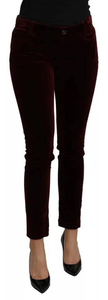 Dolce & Gabbana Burgundy Velvet Stretch Slim Fit Pants