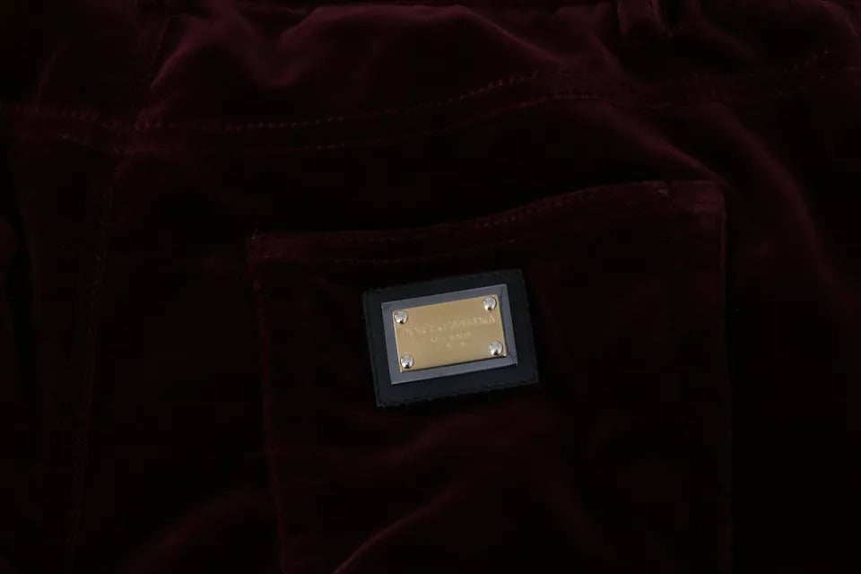 Dolce & Gabbana Burgundy Velvet Stretch Slim Fit Pants