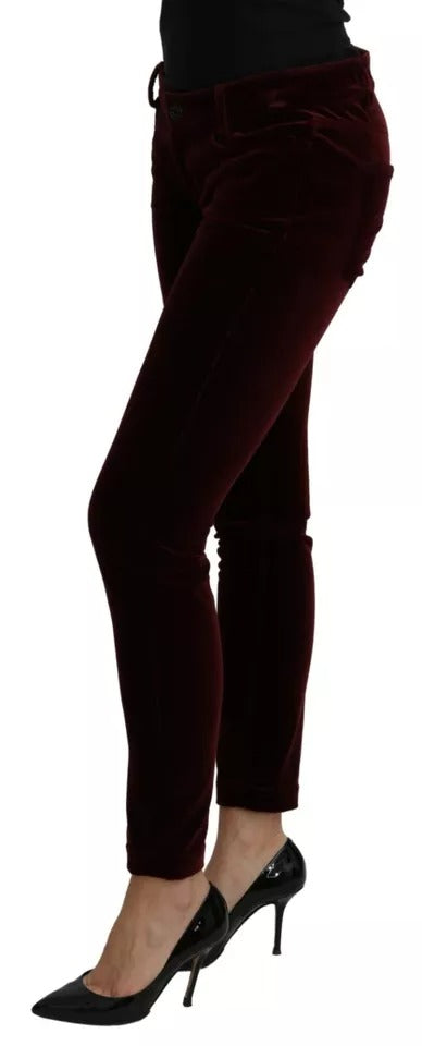 Dolce & Gabbana Burgundy Velvet Stretch Slim Fit Pants