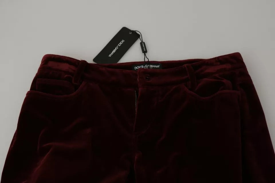 Dolce & Gabbana Burgundy Velvet Stretch Slim Fit Pants