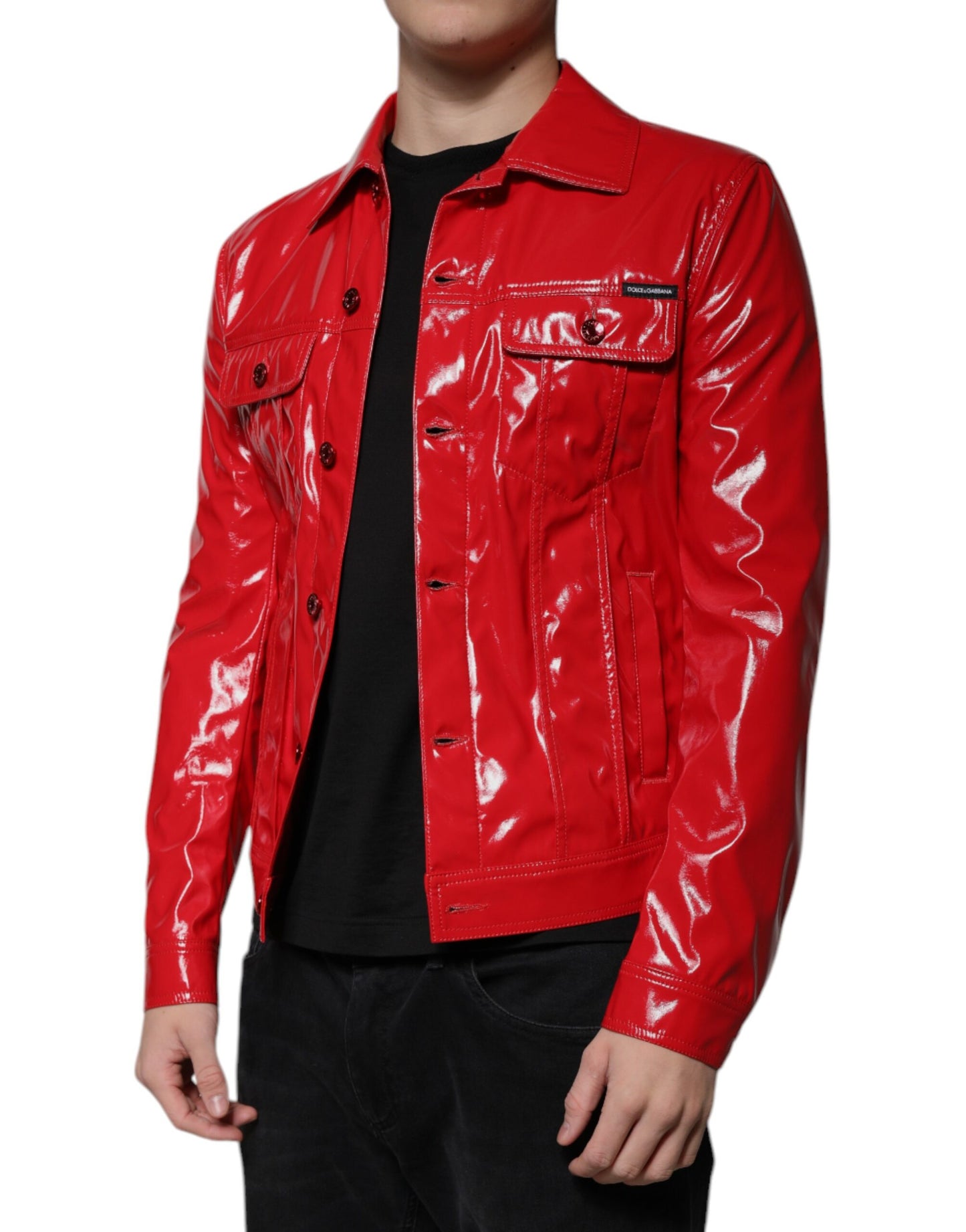 Chaqueta de poliéster roja con cuello abotonado de Dolce & Gabbana