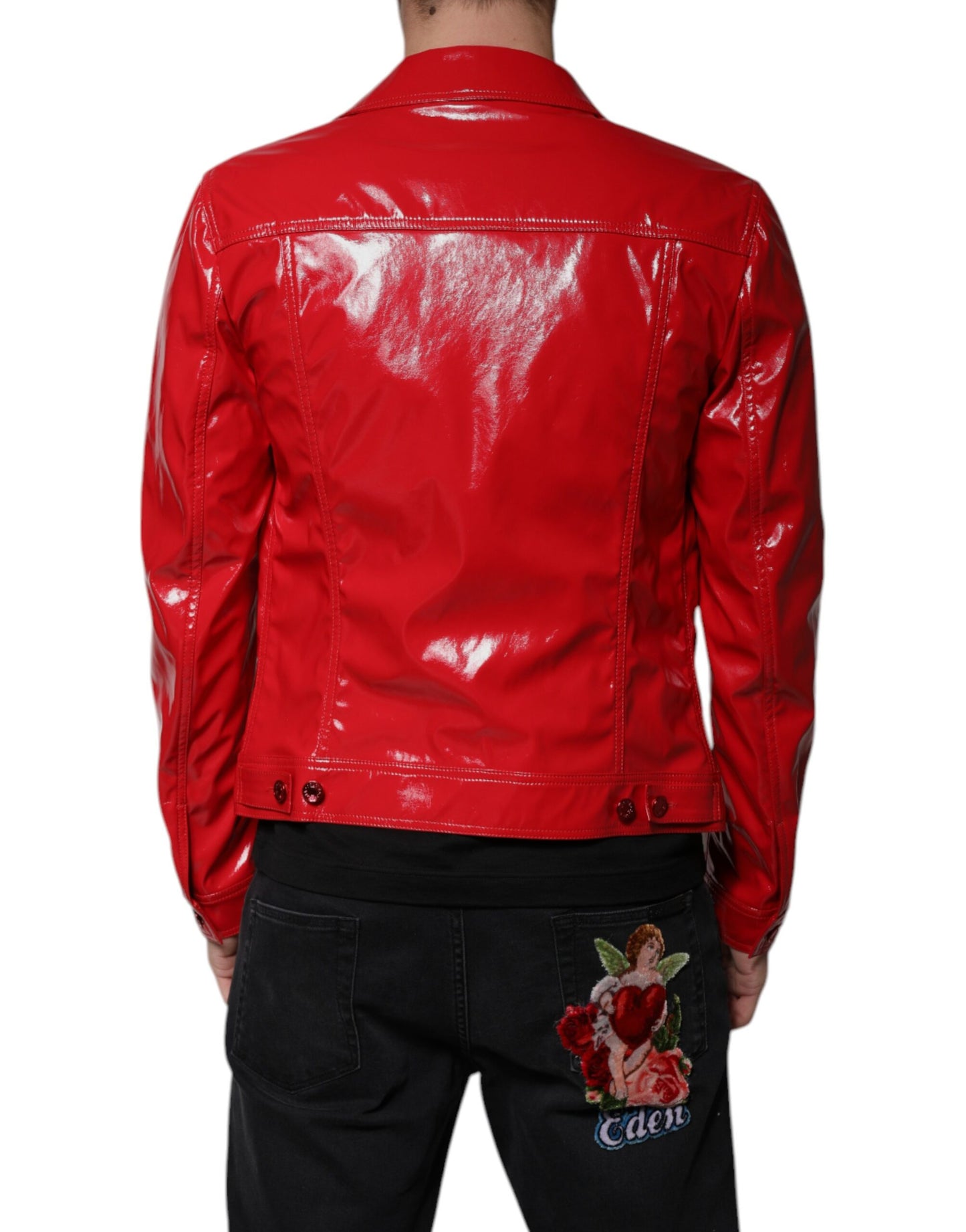 Chaqueta de poliéster roja con cuello abotonado de Dolce & Gabbana