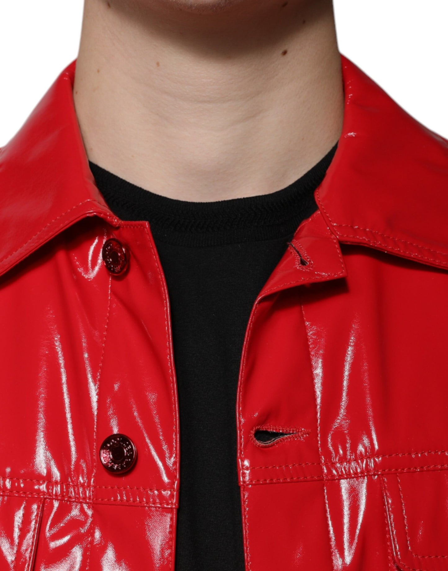 Chaqueta de poliéster roja con cuello abotonado de Dolce & Gabbana