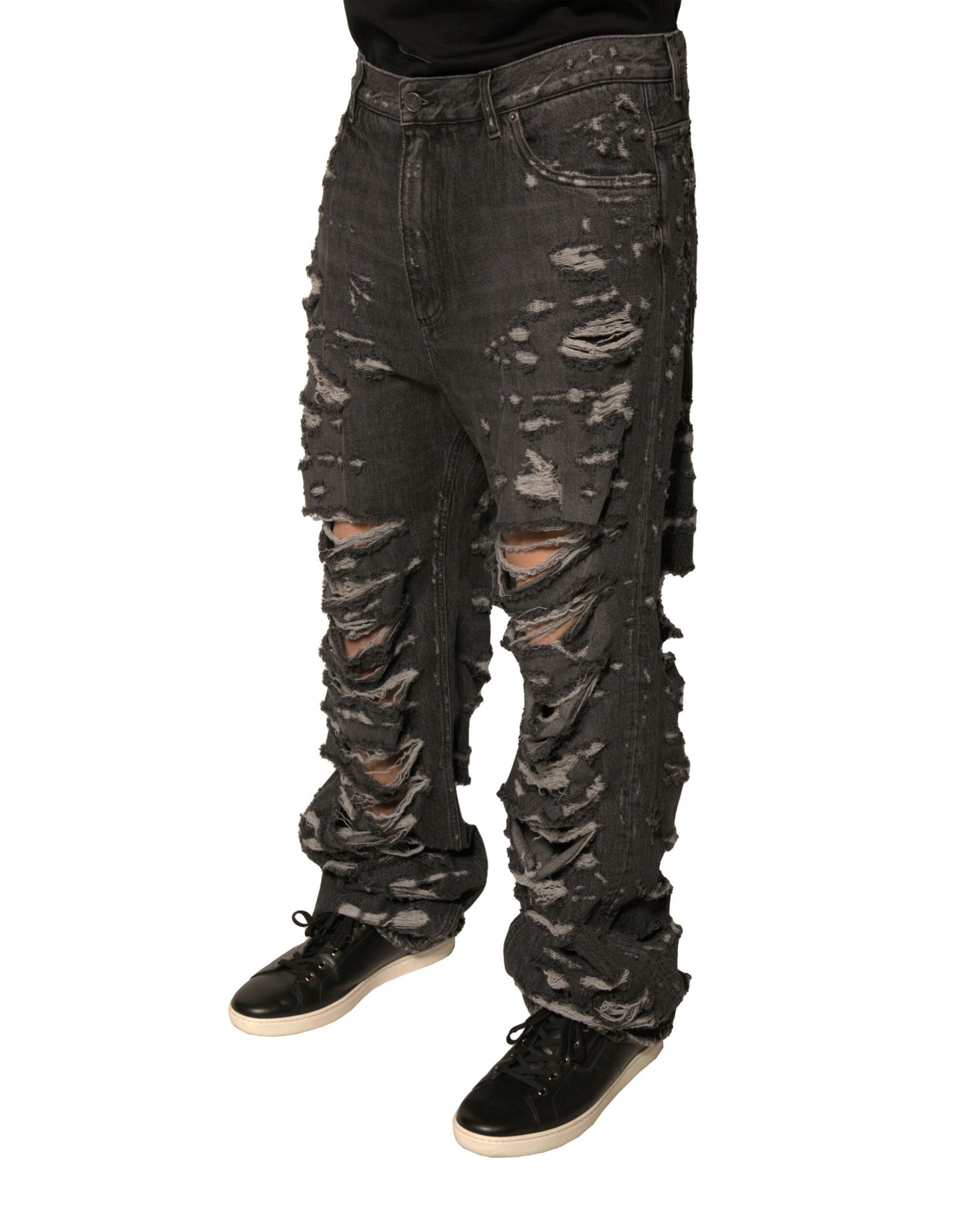 Vaqueros rectos de algodón gris desgastado de Dolce & Gabbana para hombre