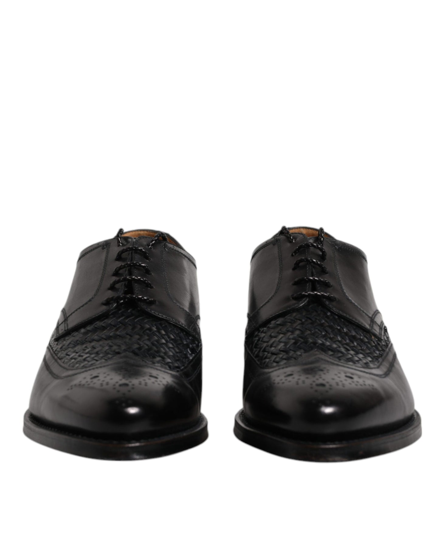 Zapatos de vestir formales con cordones y punta de ala Derby de cuero negro de Dolce & Gabbana