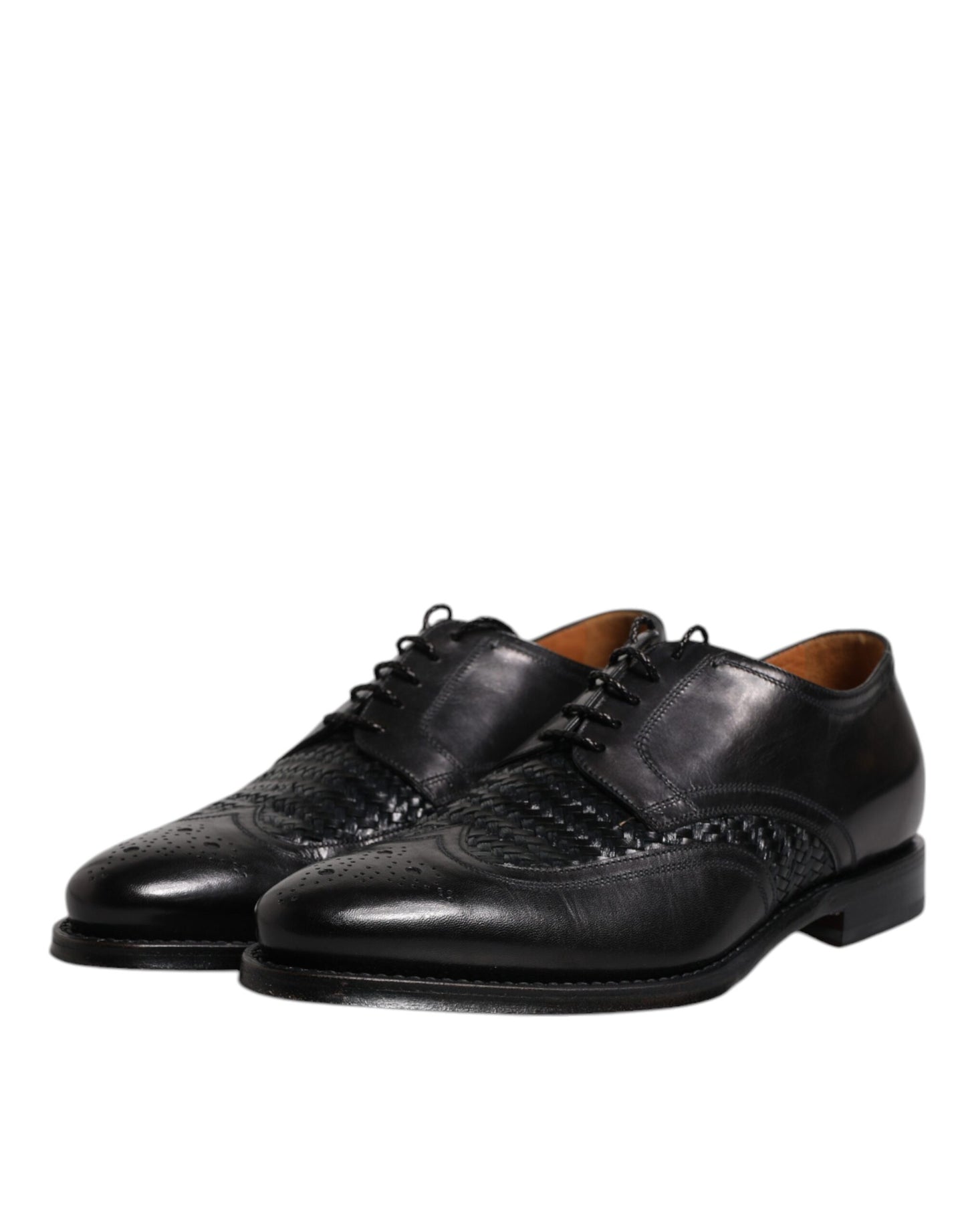 Zapatos de vestir formales con cordones y punta de ala Derby de cuero negro de Dolce & Gabbana
