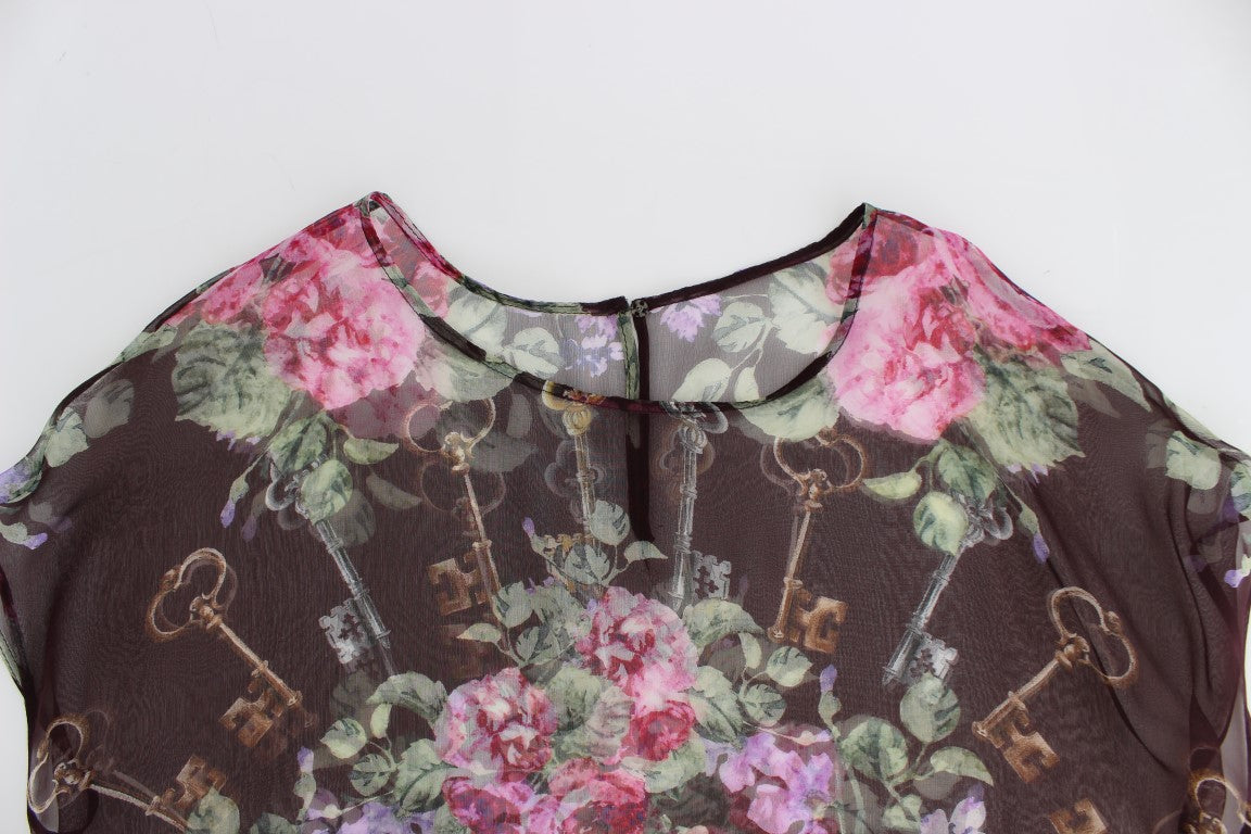 Dolce & Gabbana Elegante blusa de seda floral con mangas japonesas