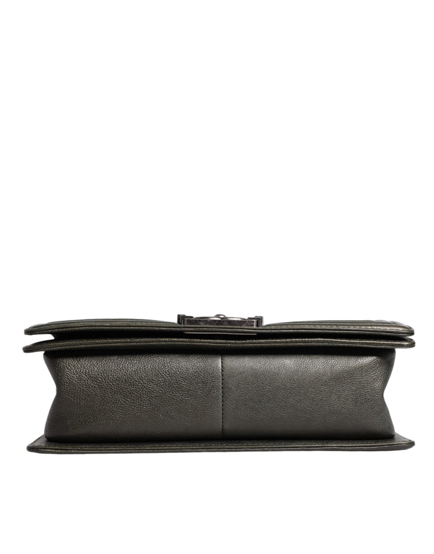 Bolso de hombro Chanel de piel verde oscuro y metal gris