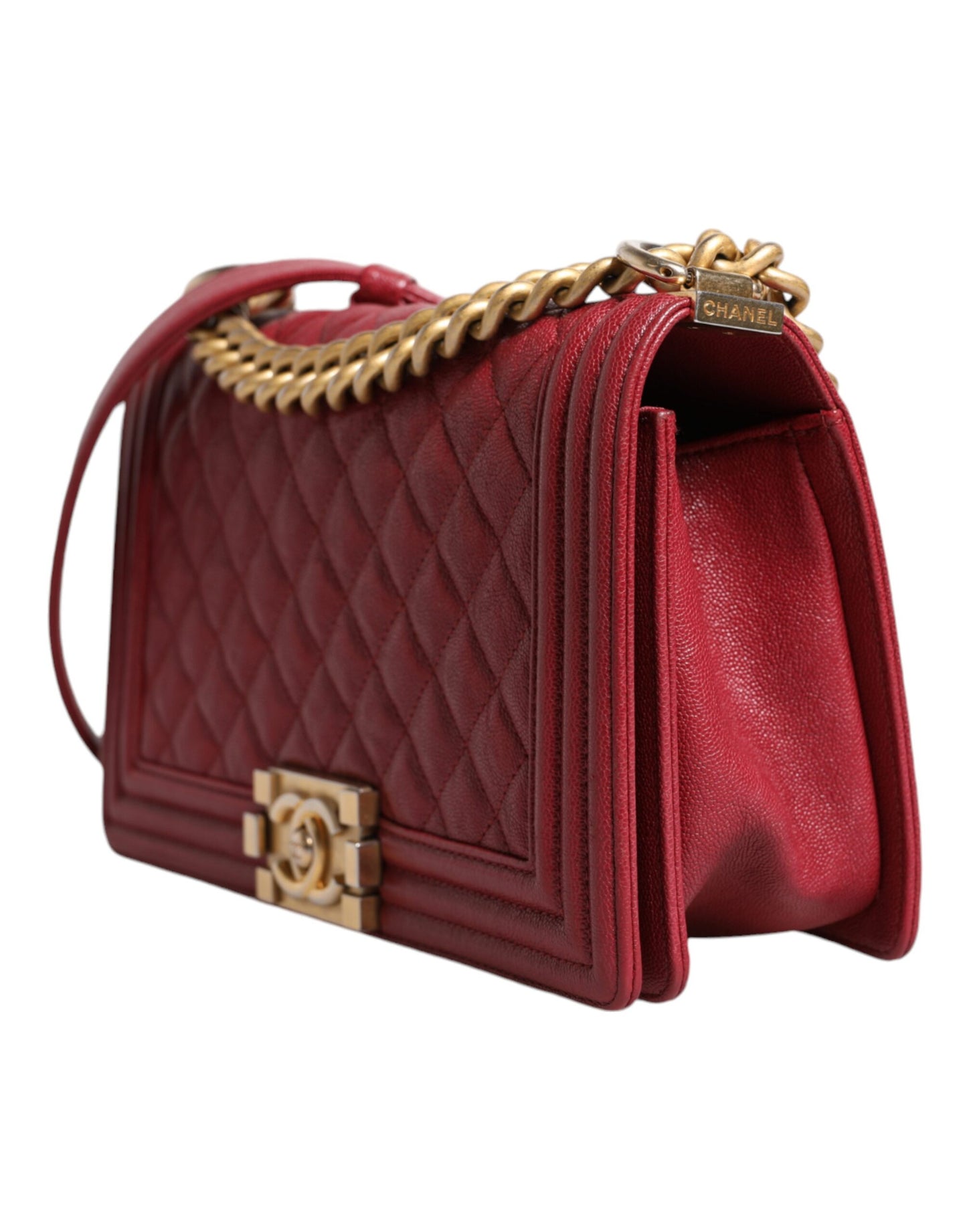Bolso de hombro mediano Chanel de piel de cordero roja con doble cadena dorada