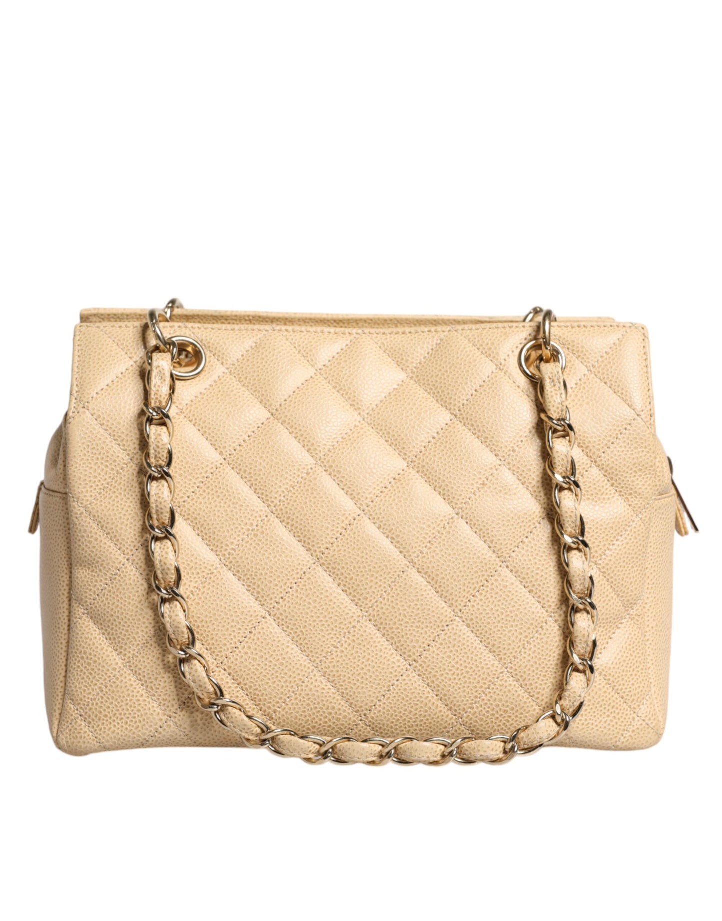 Bolso Chanel de piel con cadena Caviar De Coco en color beige