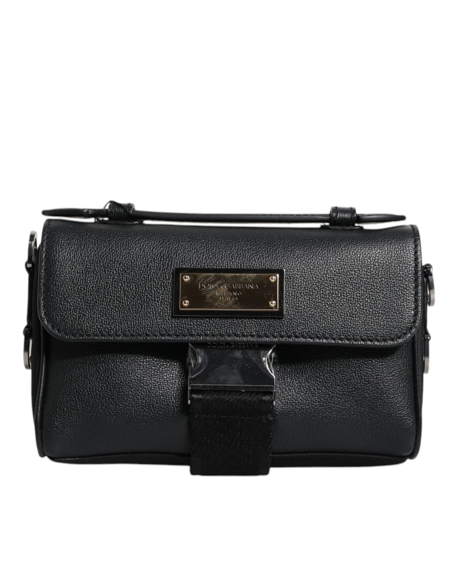 Bolso bandolera de piel con hebilla y placa del logotipo en negro de Dolce & Gabbana