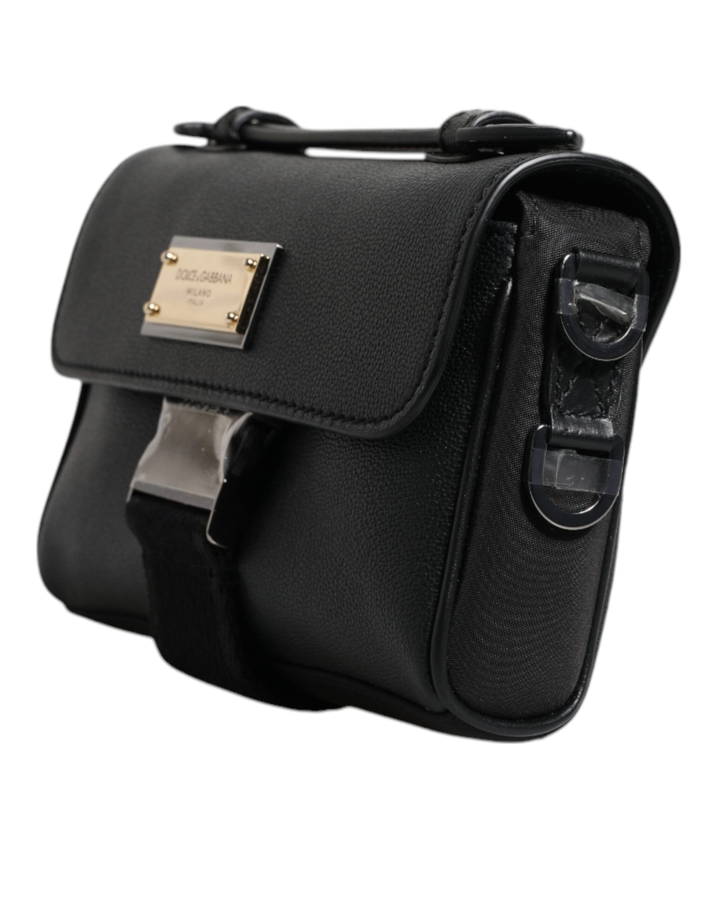 Bolso bandolera de piel con hebilla y placa del logotipo en negro de Dolce & Gabbana
