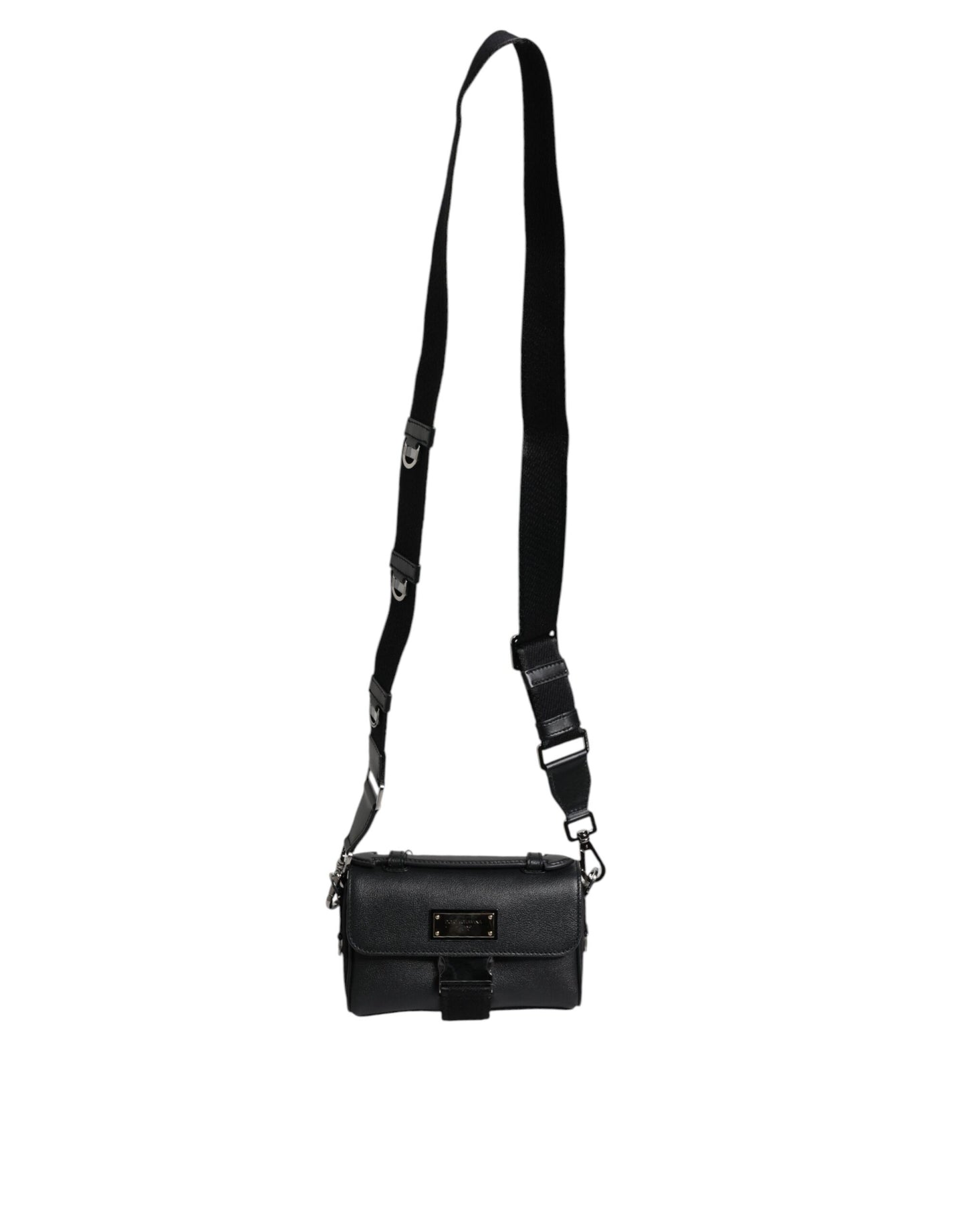Bolso bandolera de piel con hebilla y placa del logotipo en negro de Dolce & Gabbana