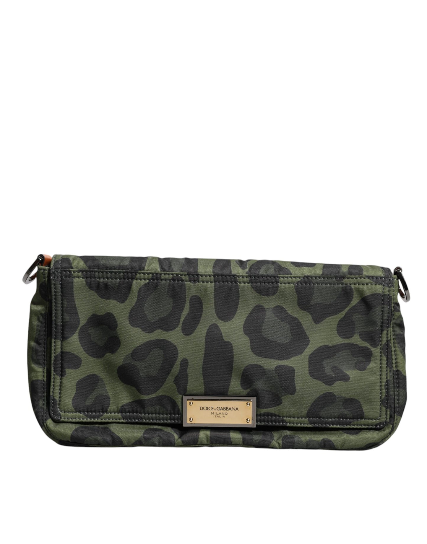 Bolso bandolera Dolce & Gabbana de nailon verde con estampado de leopardo y concha