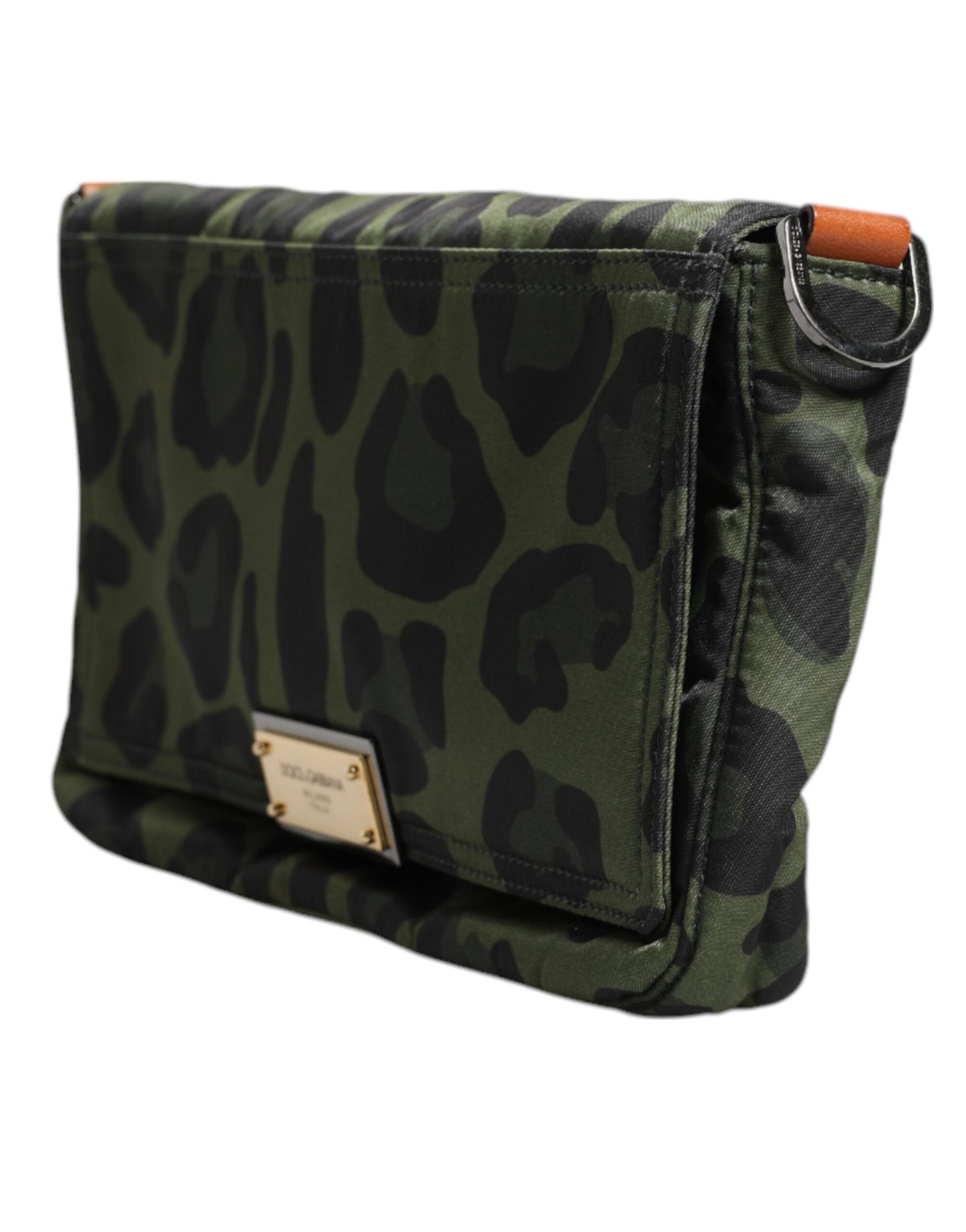 Bolso bandolera Dolce & Gabbana de nailon verde con estampado de leopardo y concha