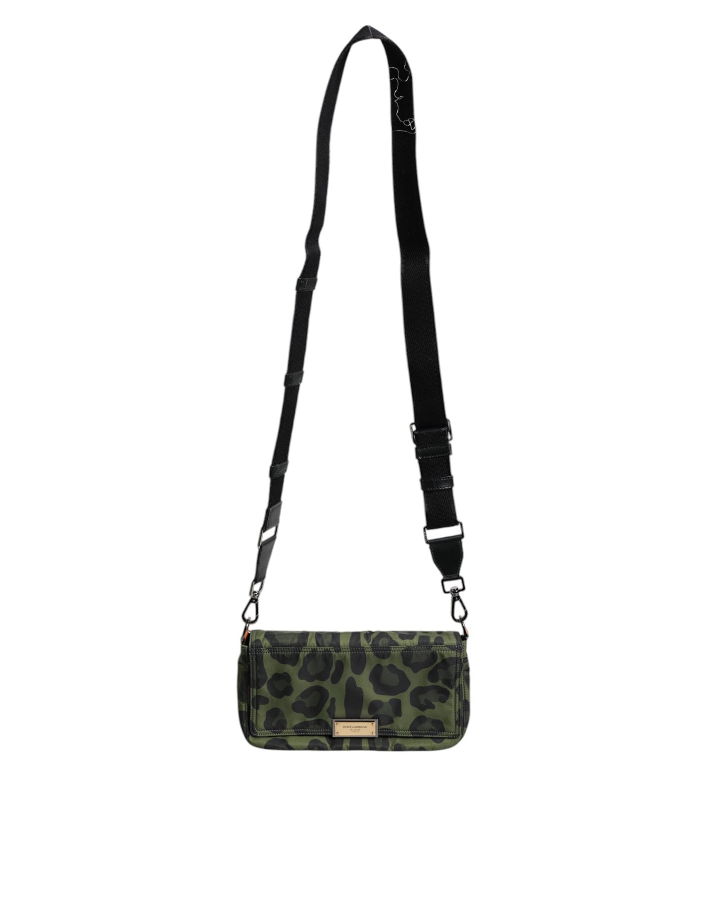 Bolso bandolera Dolce & Gabbana de nailon verde con estampado de leopardo y concha