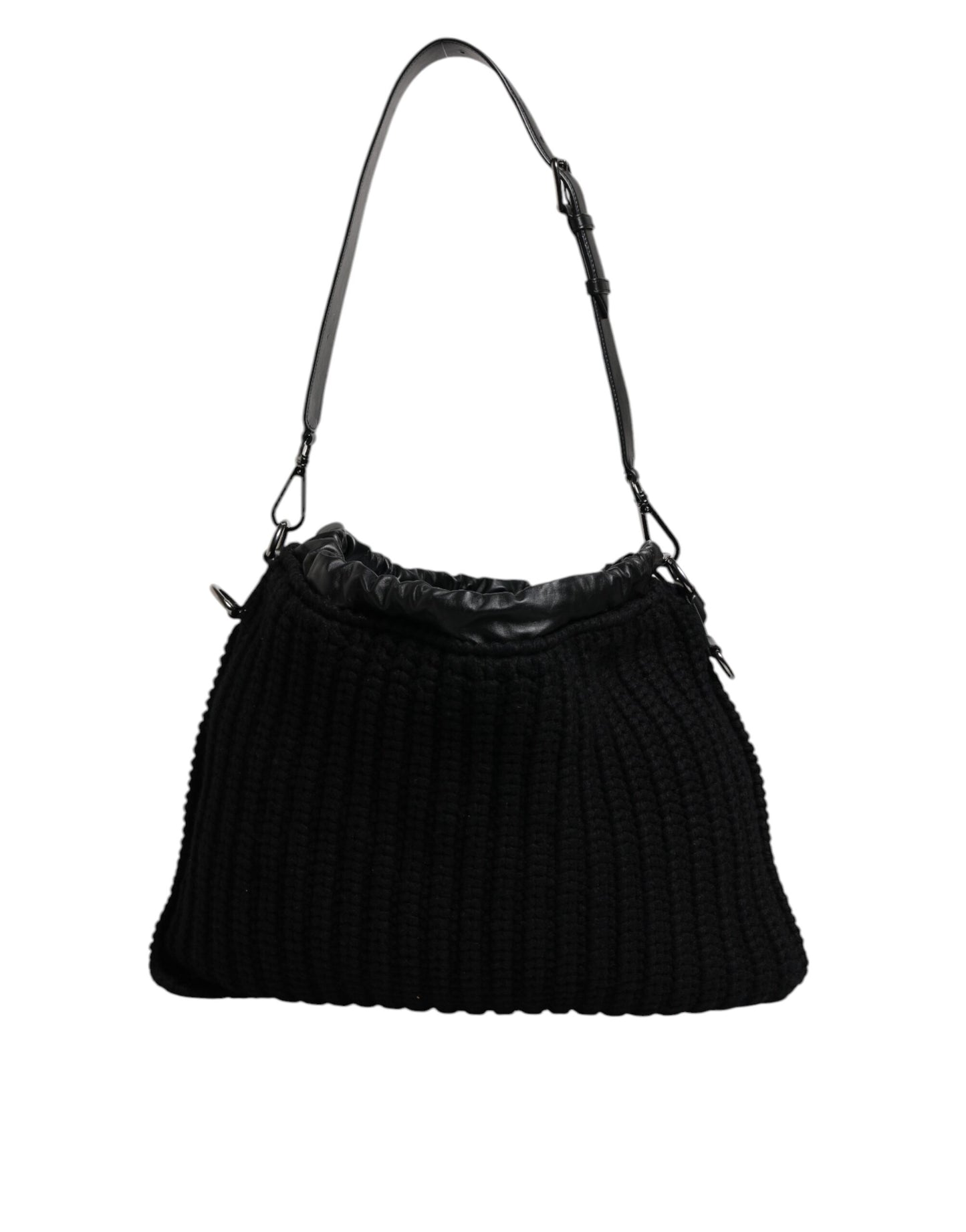 Bolso de hombro de piel de punto de cachemira negra de Dolce & Gabbana