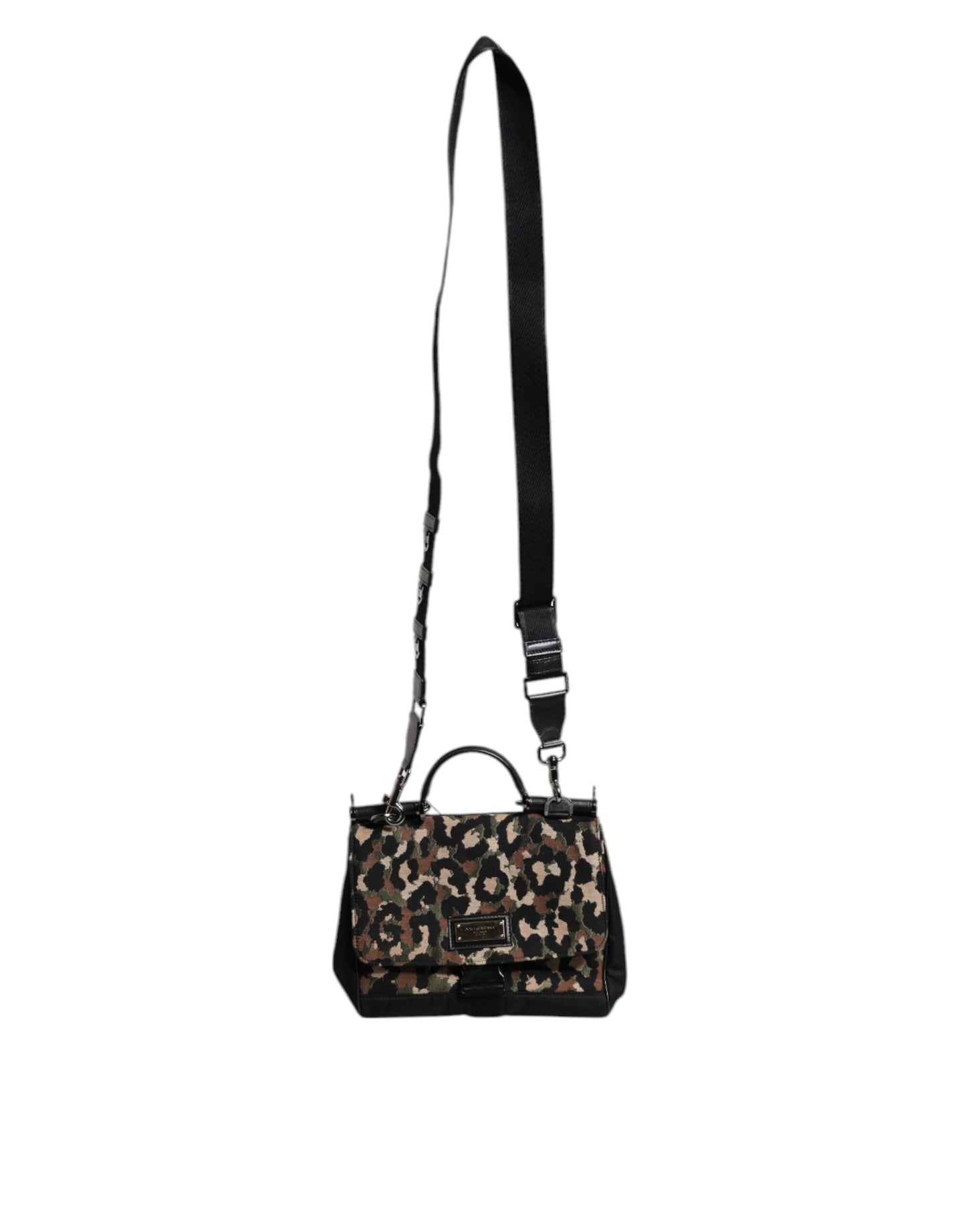 Bolso tote Sicilia de nailon lacado con estampado de leopardo marrón de Dolce & Gabbana