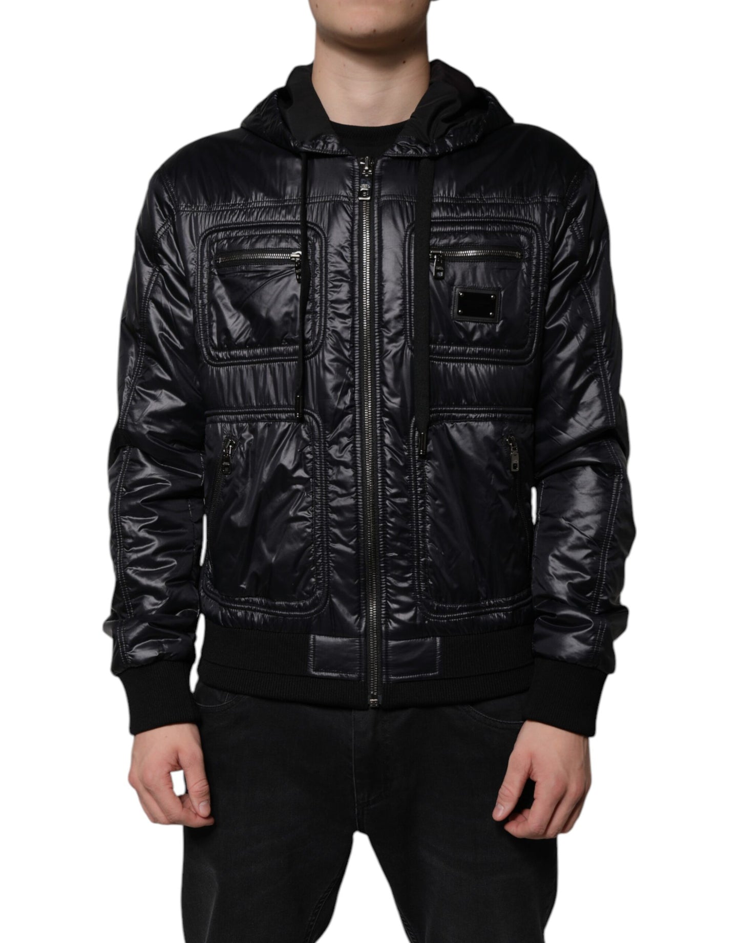 Chaqueta tipo blusón con capucha y cremallera completa de nailon negro de Dolce & Gabbana