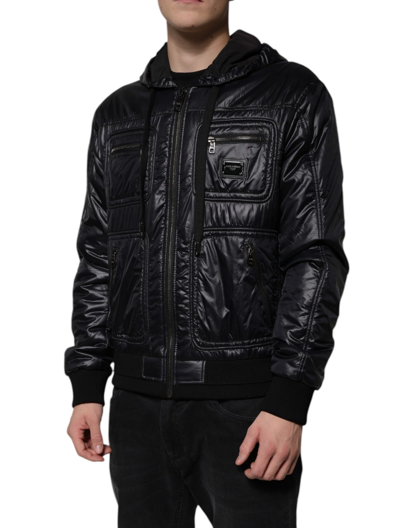 Chaqueta tipo blusón con capucha y cremallera completa de nailon negro de Dolce & Gabbana