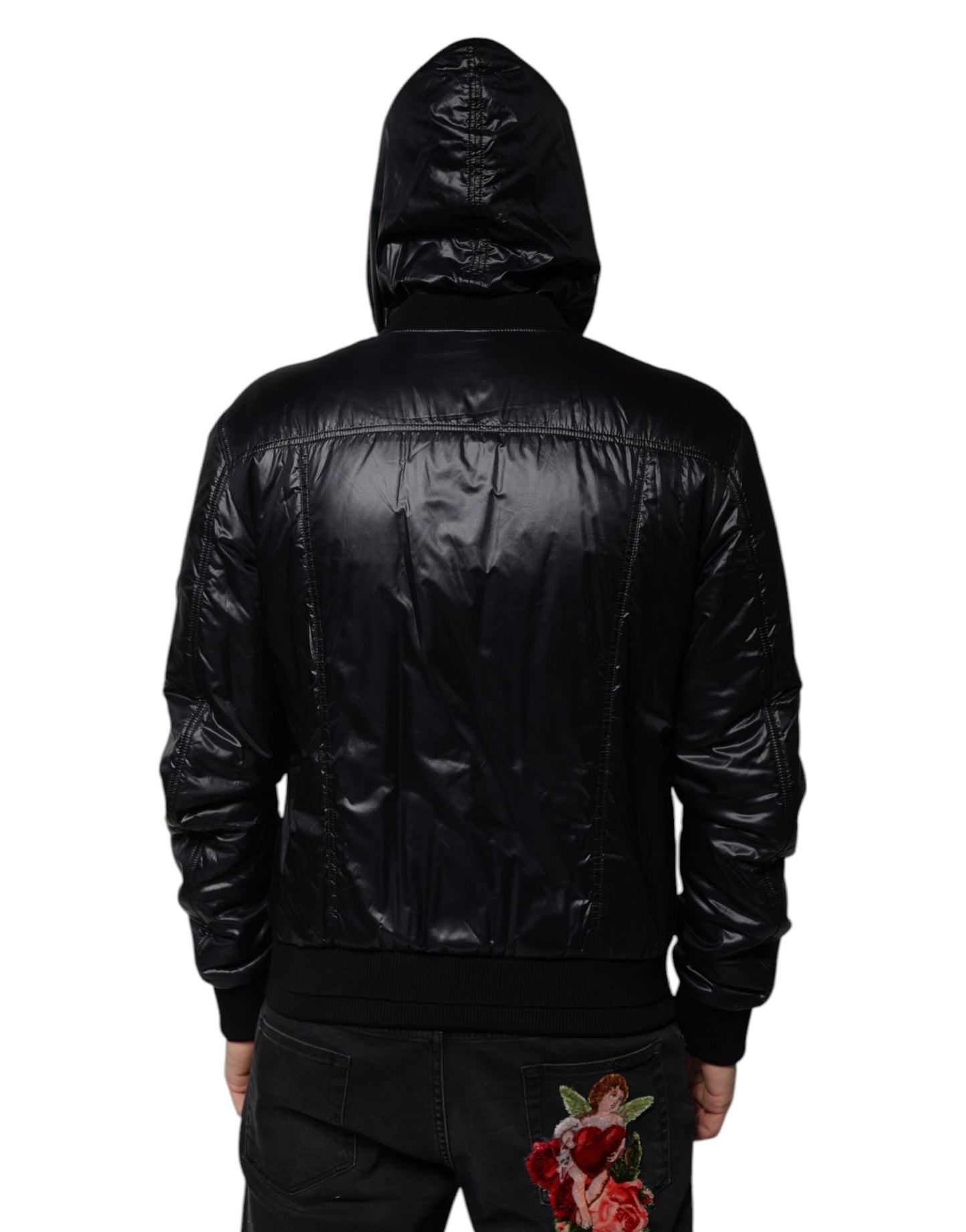 Chaqueta tipo blusón con capucha y cremallera completa de nailon negro de Dolce & Gabbana