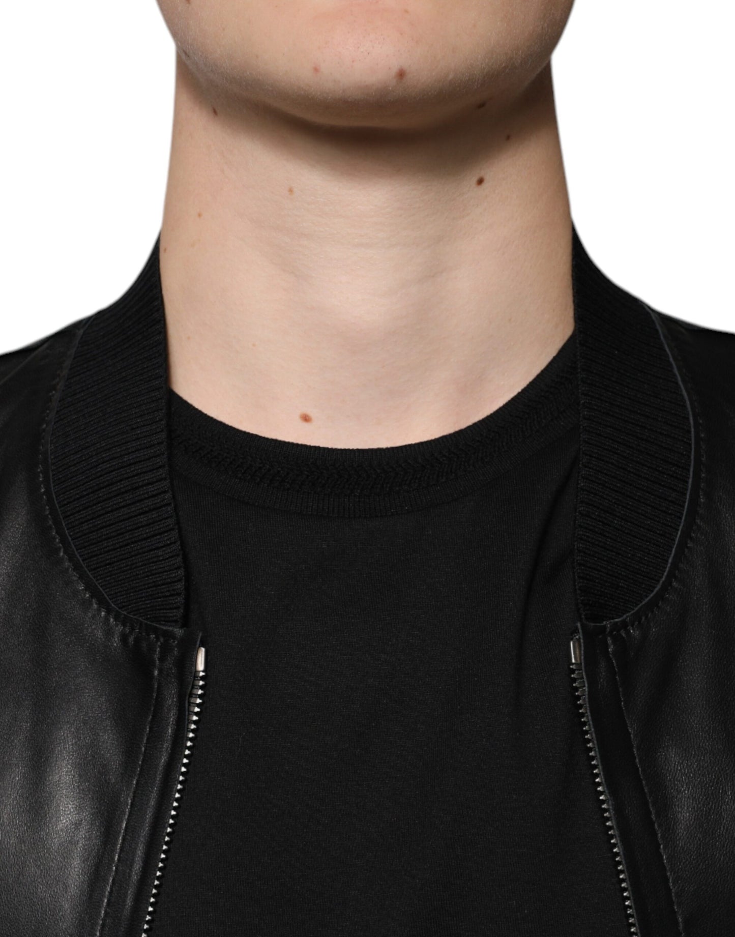 Chaqueta biker de piel de cordero negra con cremallera completa de Dolce & Gabbana