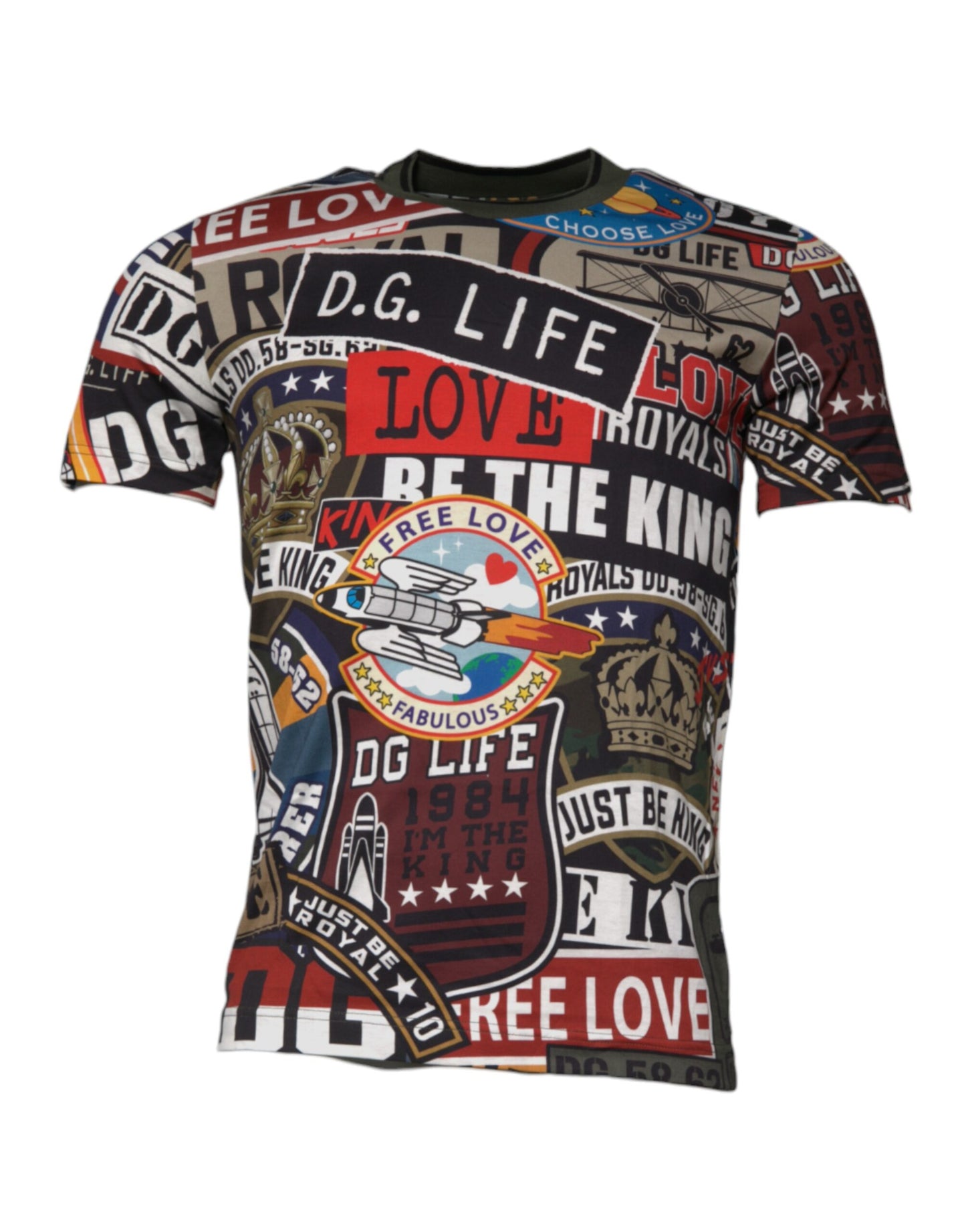 Dolce & Gabbana Camiseta con cuello redondo y estampado gráfico multicolor en algodón