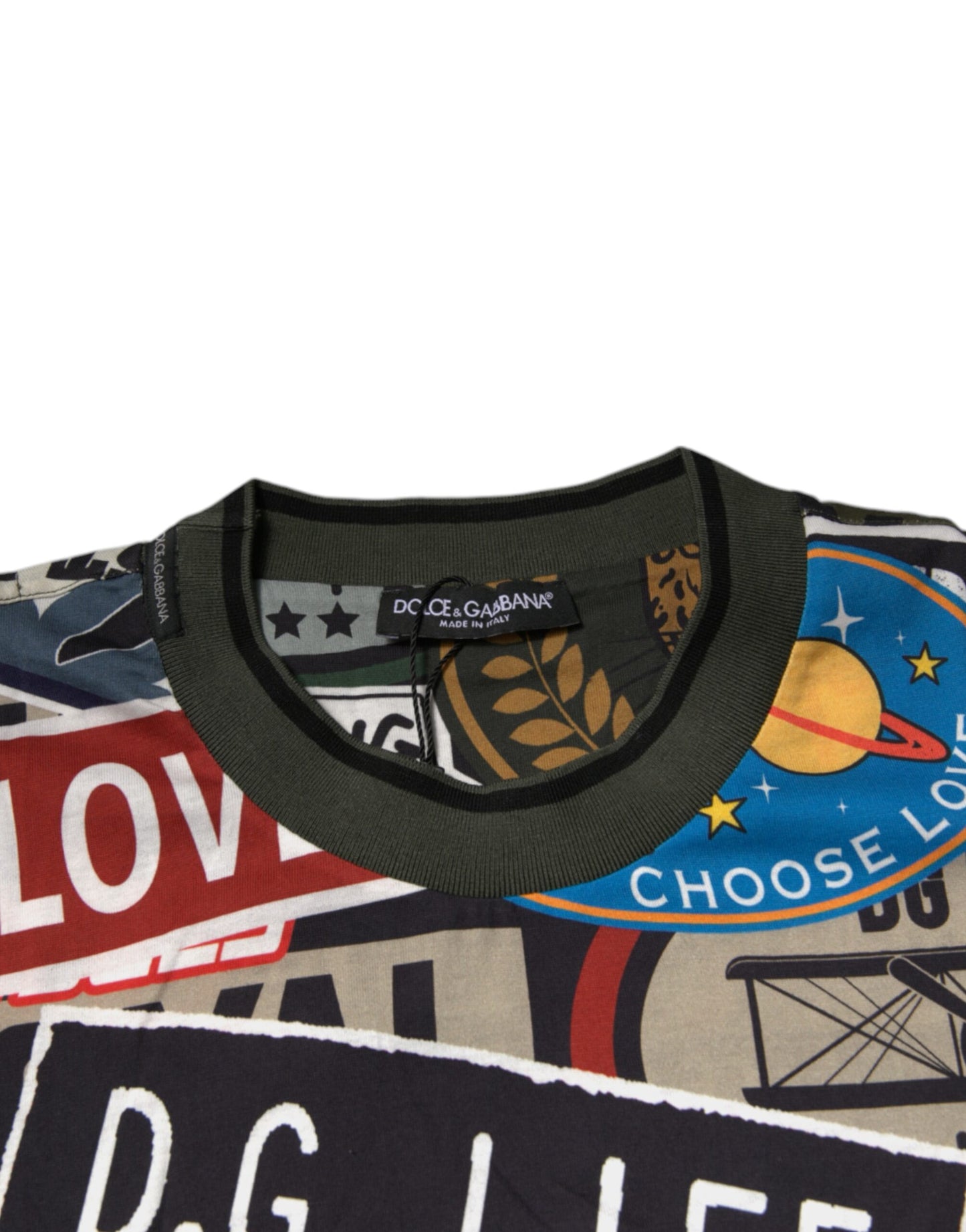 Dolce & Gabbana Camiseta con cuello redondo y estampado gráfico multicolor en algodón