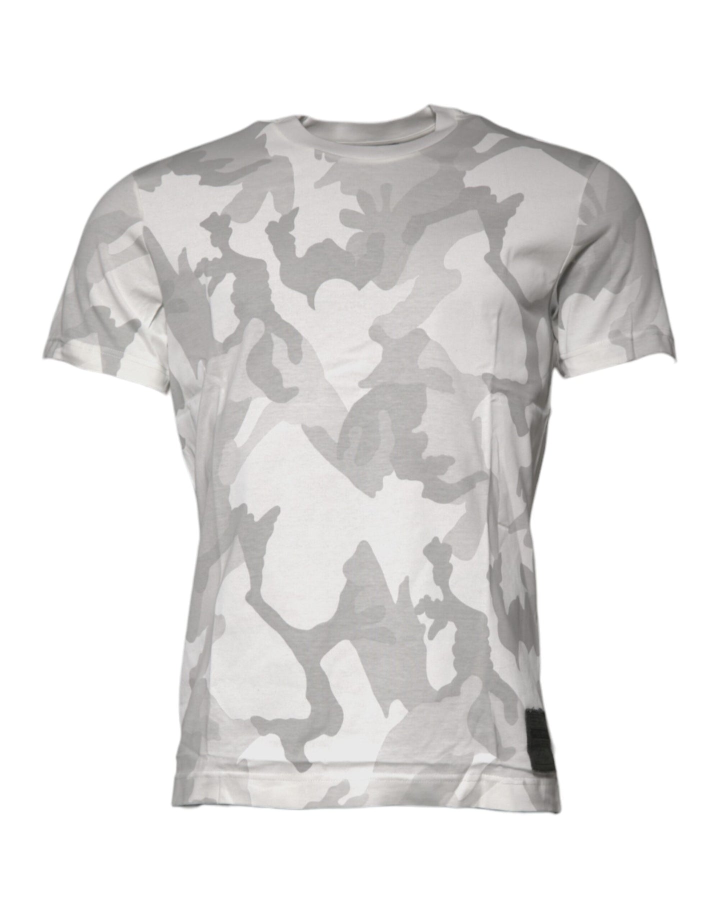 Camiseta de algodón con cuello redondo y estampado de camuflaje blanco y gris de Dolce & Gabbana