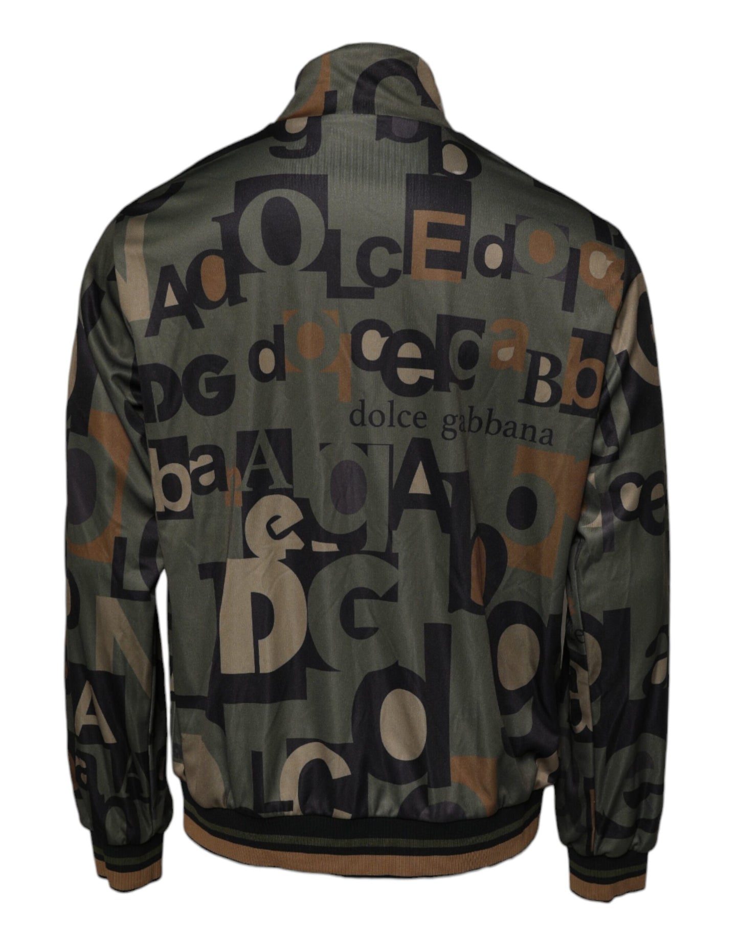 Suéter verde militar con cremallera completa y logotipo de poliéster de Dolce & Gabbana
