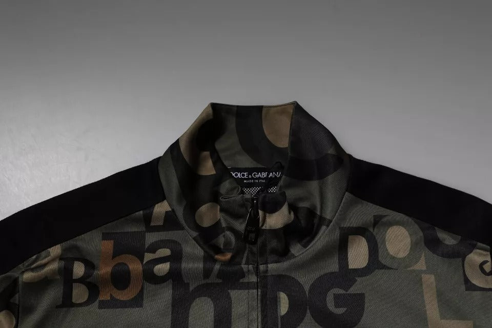 Suéter verde militar con cremallera completa y logotipo de poliéster de Dolce & Gabbana