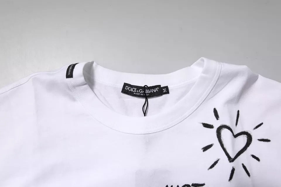 Camiseta de algodón con cuello redondo y estampado floral blanco de Dolce & Gabbana