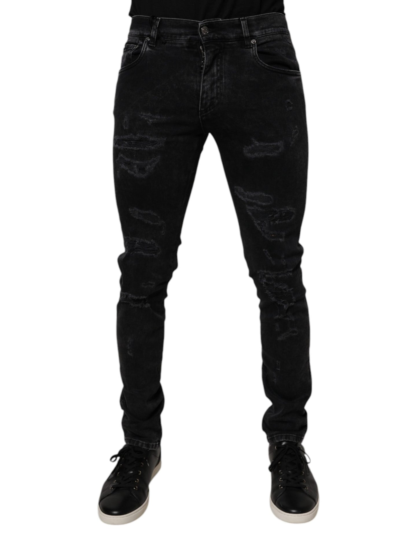 Dolce & Gabbana Black Tattered Cotton Skinny Men Denim Jeans – IT46 | S par Dolce & Gabbana | Disponible sur Sandy Store ByNet