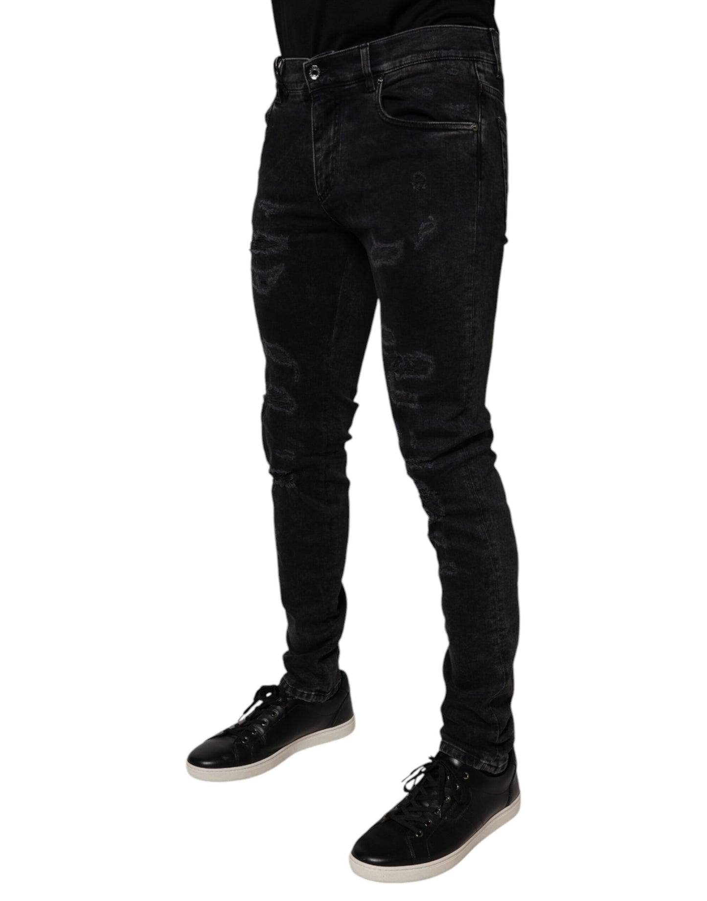 Dolce & Gabbana Black Tattered Cotton Skinny Men Denim Jeans – IT46 | S par Dolce & Gabbana | Disponible sur Sandy Store ByNet