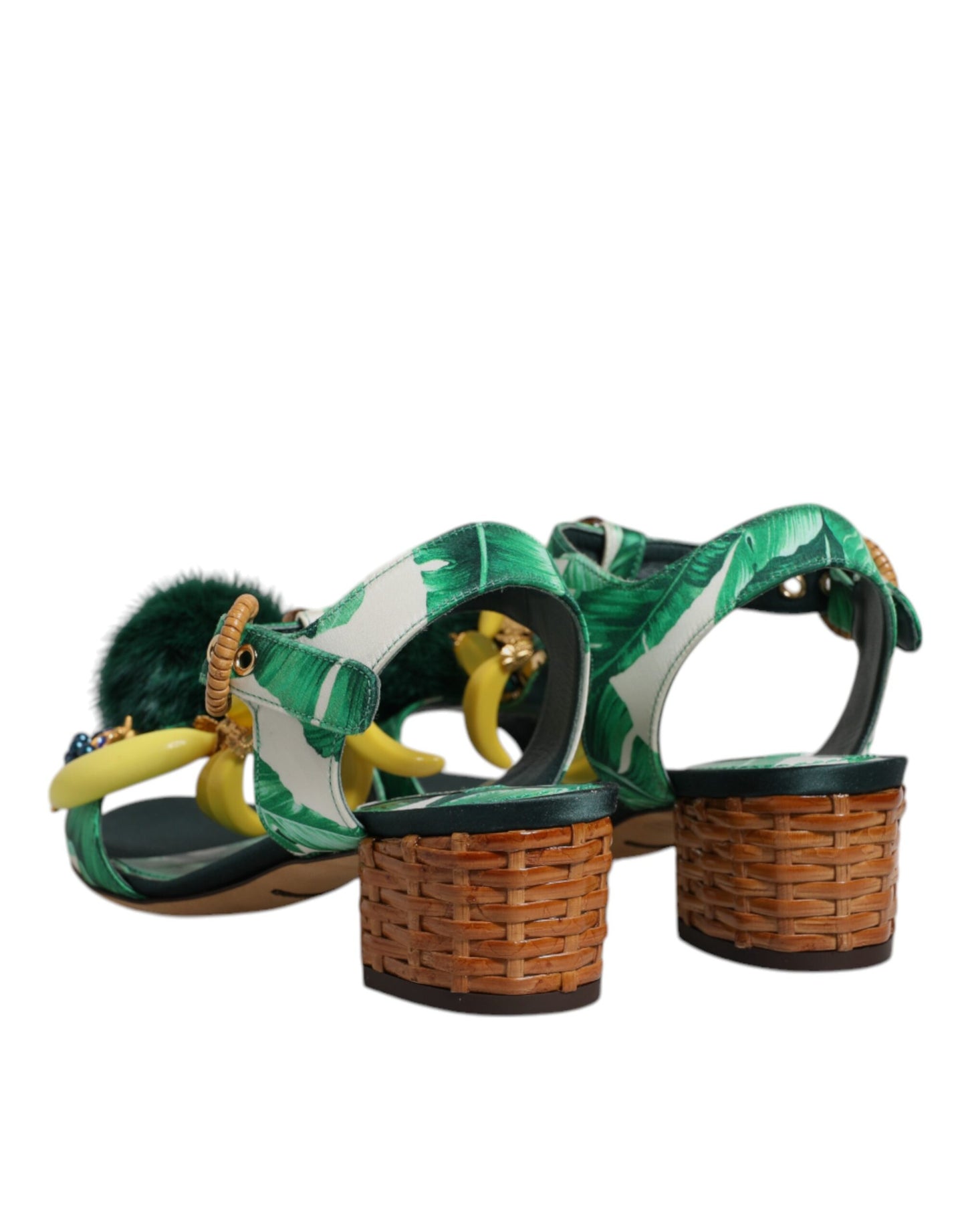 Dolce & Gabbana Green Crystal Fur Embellished Sandals Shoes – EU36.5/US6 par Dolce & Gabbana | Disponible sur Sandy Store ByNet