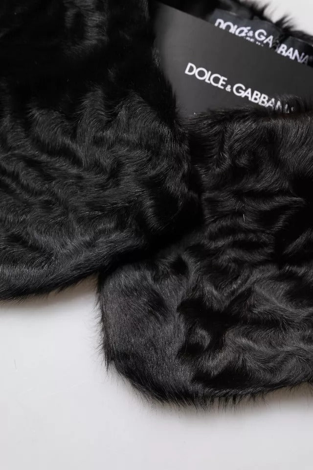 Bufanda cruzada para el cuello Dolce & Gabbana con cuello de piel de cordero negra para mujer