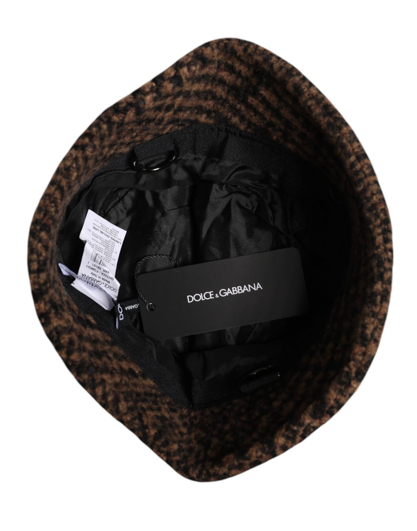 Dolce & Gabbana Brown Houndstooth Wool Woven Bucket Hat – 59 cm|L par Dolce & Gabbana | Disponible sur Sandy Store ByNet