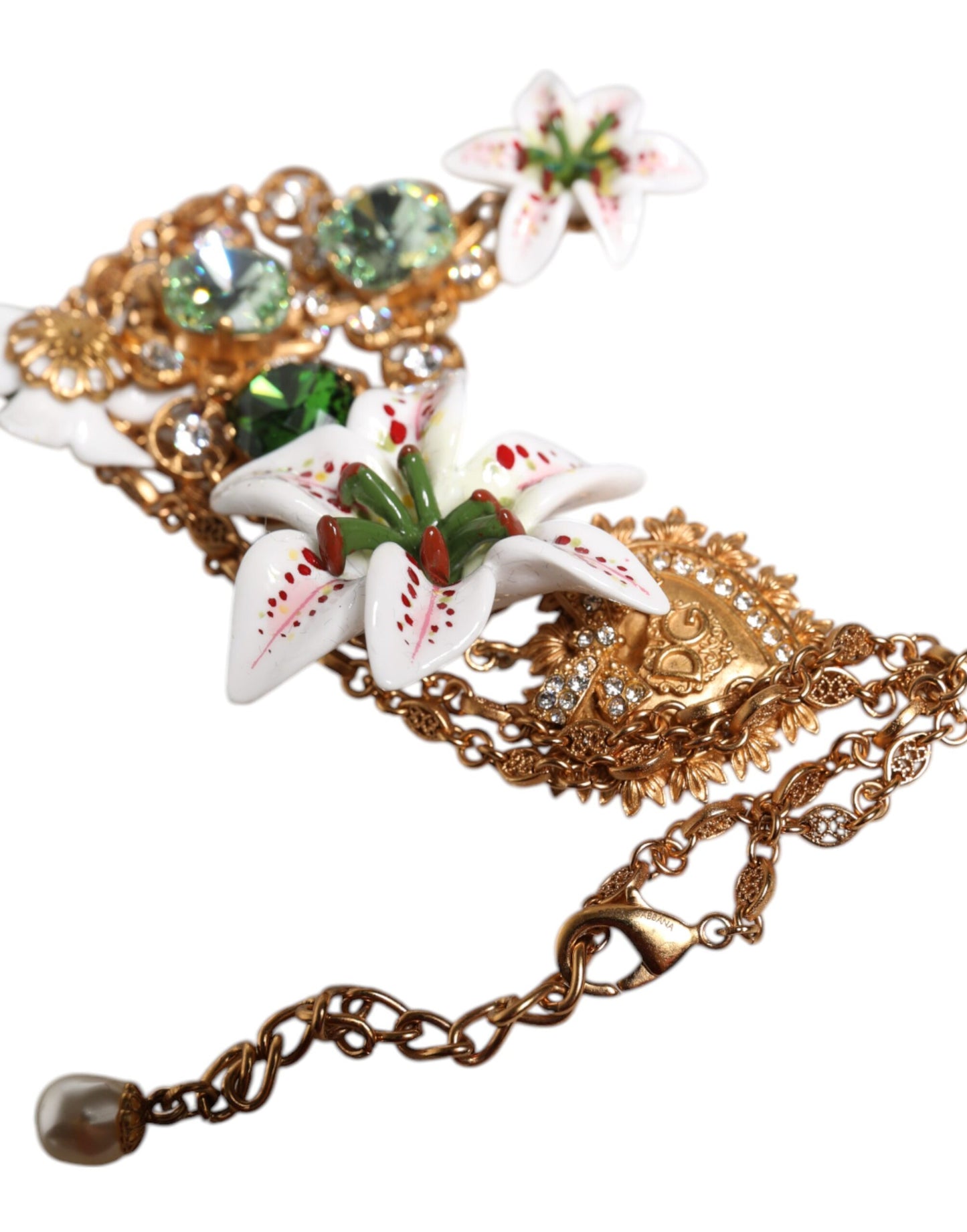 Dolce & Gabbana Gold Brass Lily Crystal Sacred Heart Pendant Necklace – par Dolce & Gabbana | Disponible sur Sandy Store ByNet