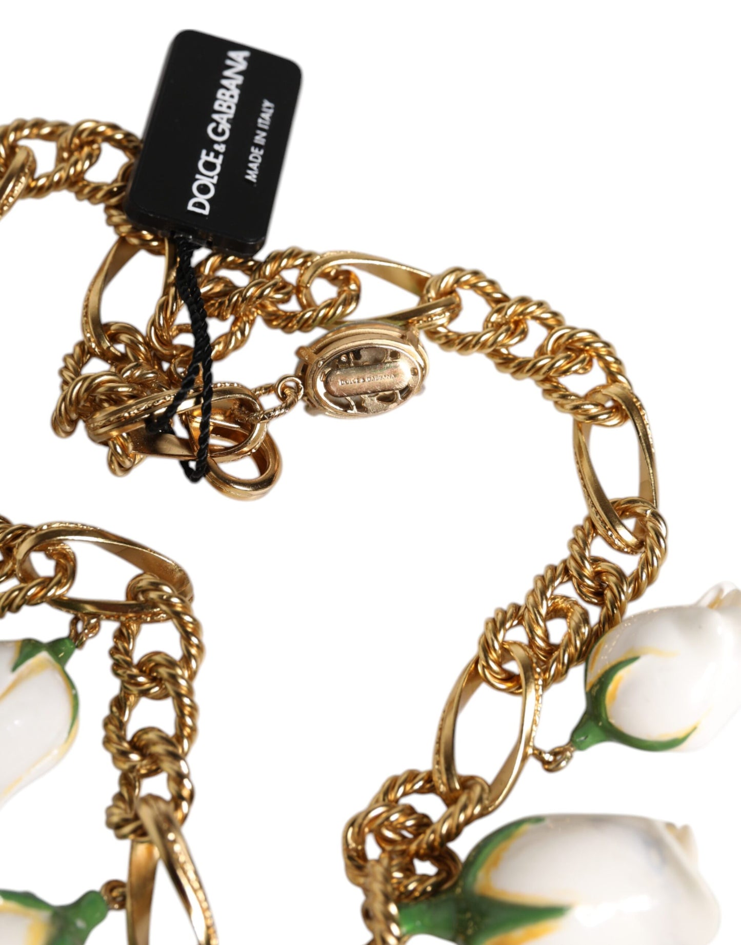 Dolce & Gabbana Gold Brass Short Chain Flower Crystal Pendant Necklace – par Dolce & Gabbana | Disponible sur Sandy Store ByNet