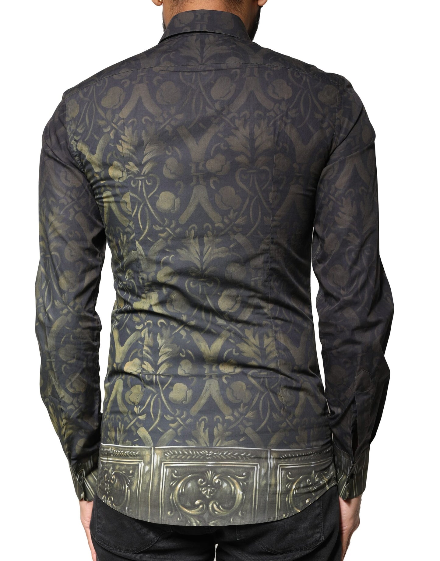 Camisa de vestir Dolce & Gabbana con retrato de mascota real negra dorada